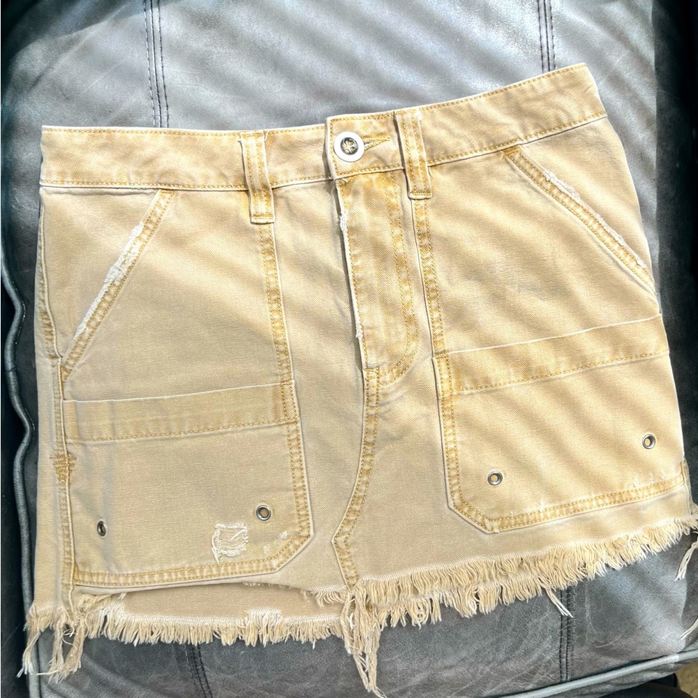 Free People Tan Denim Size 26 Distressed Mini Skirt